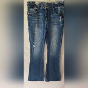 Kancan Bri High Rise Raw Hem Flare Bell Bottom Double Button Jean Women's 13/30